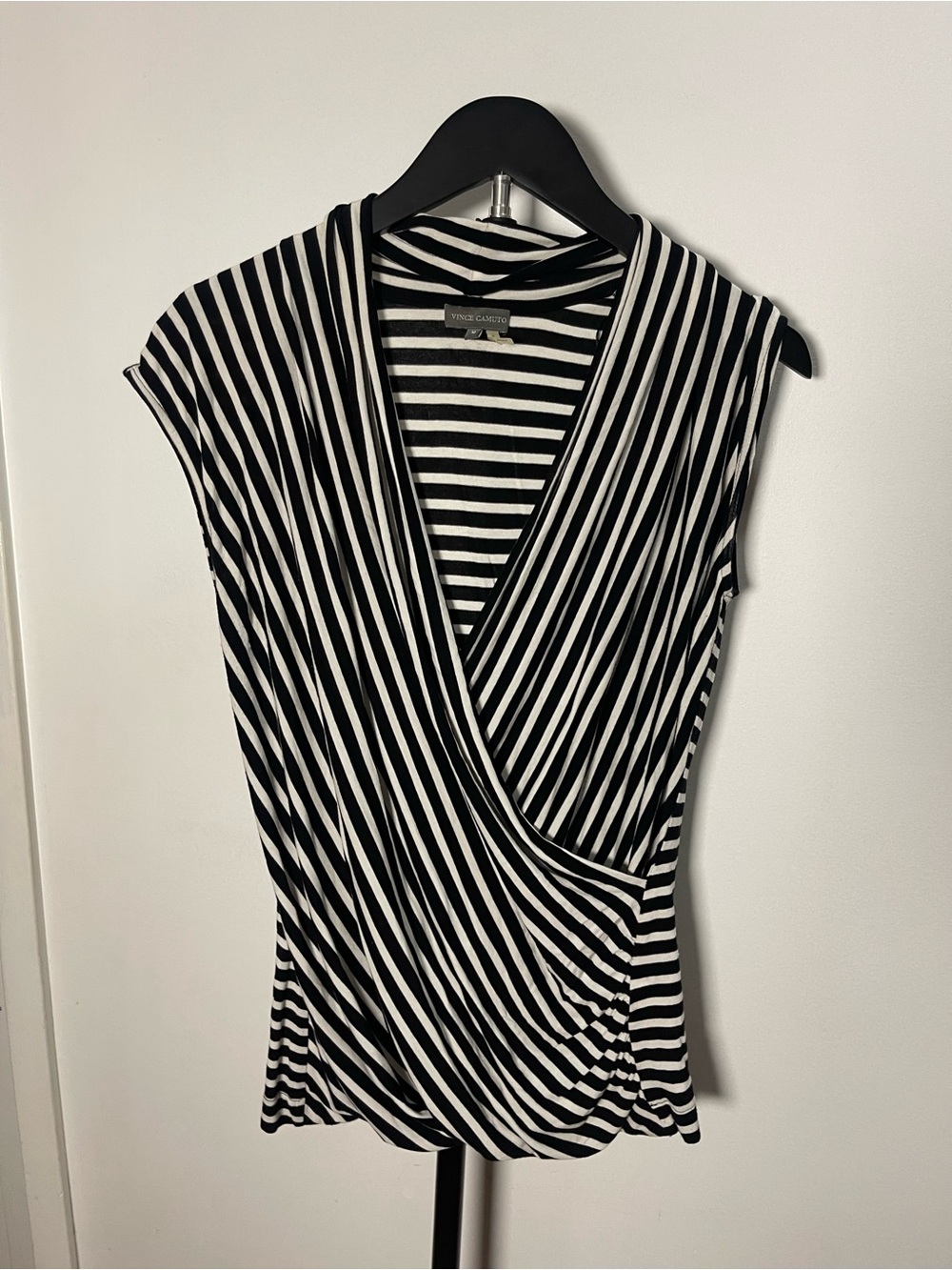 Vince Camuto Black and White Striped Wrap-Front Camisole